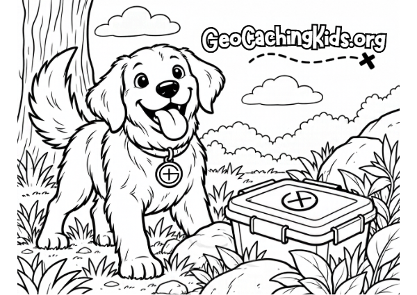 First-page preview of GeoPup - Geocaching Dog Coloring Page