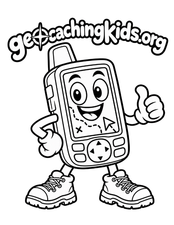 First-page preview of GPS Buddy – Geocaching Coloring Page