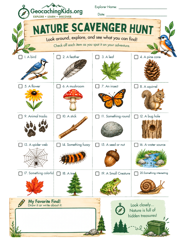 First-page preview of Nature Scavenger Hunt - Free Printable